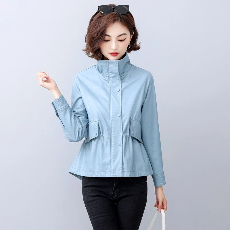 【海宁皮衣 专柜正品】新款短款收腰高级气质感小皮外套