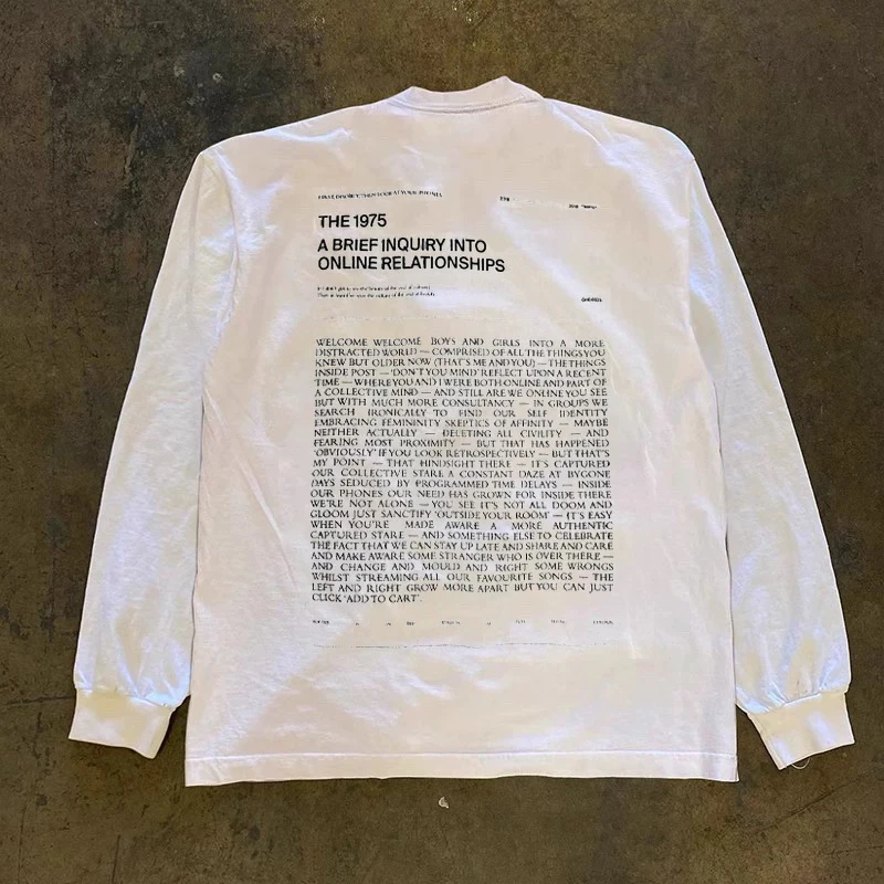 重磅美式街头风修身休闲复古长袖t恤100%纯棉高端字母印花上衣潮