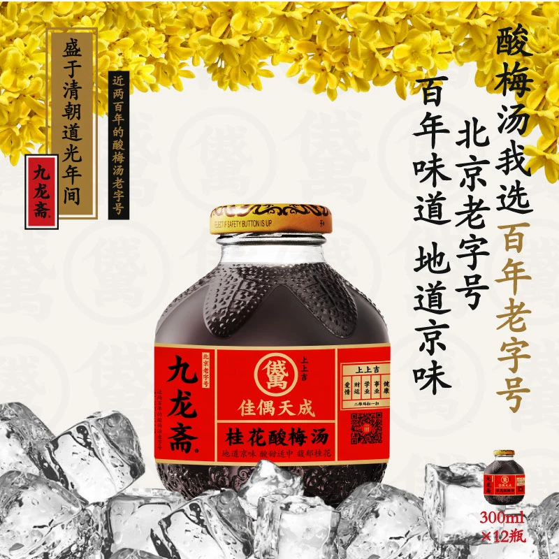 九龙斋老北京桂花酸梅汤古法工艺冰镇消暑300ml*12瓶清爽解腻年货