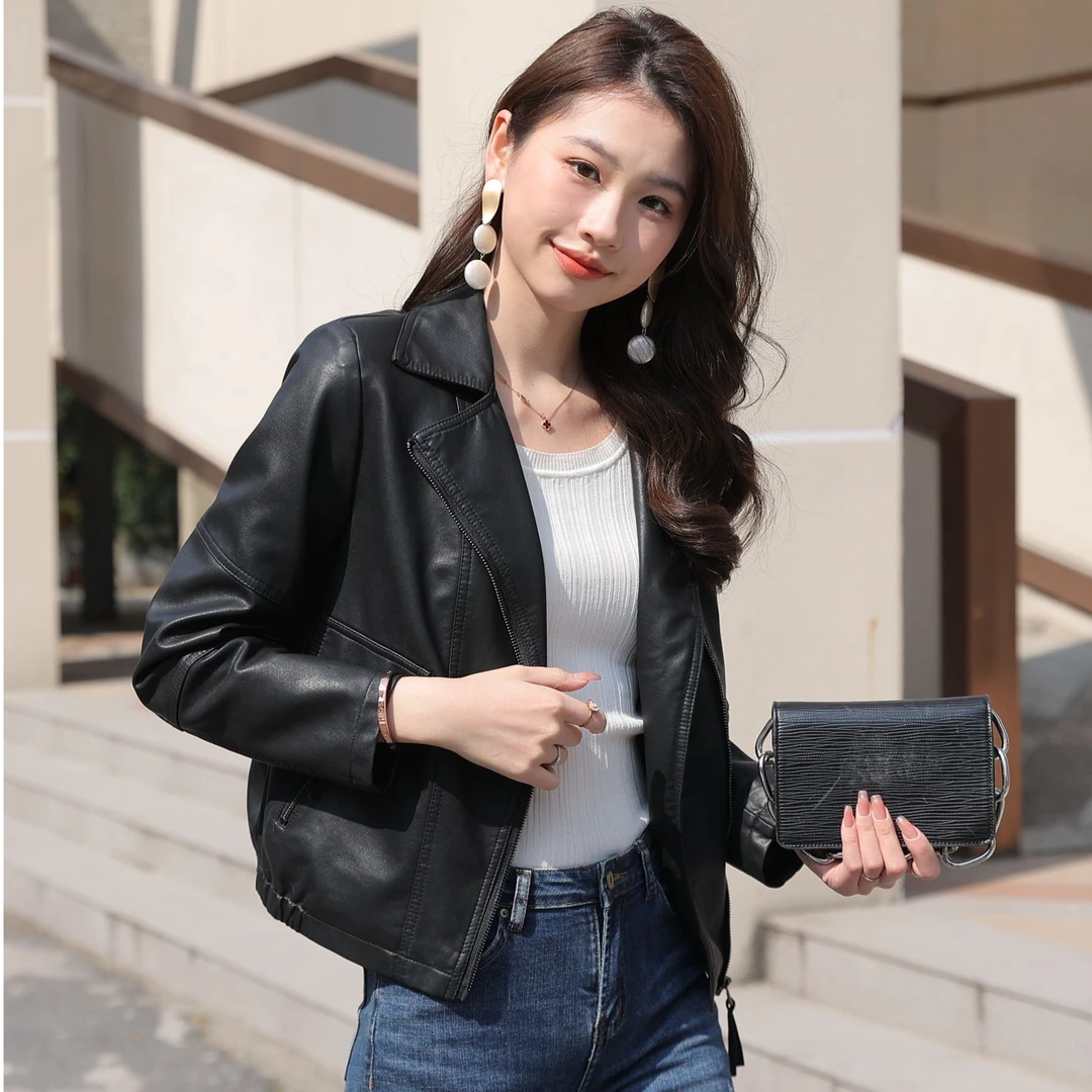 海宁皮衣女短款2025秋季新款炸街高级感显瘦气质机车皮衣8612
