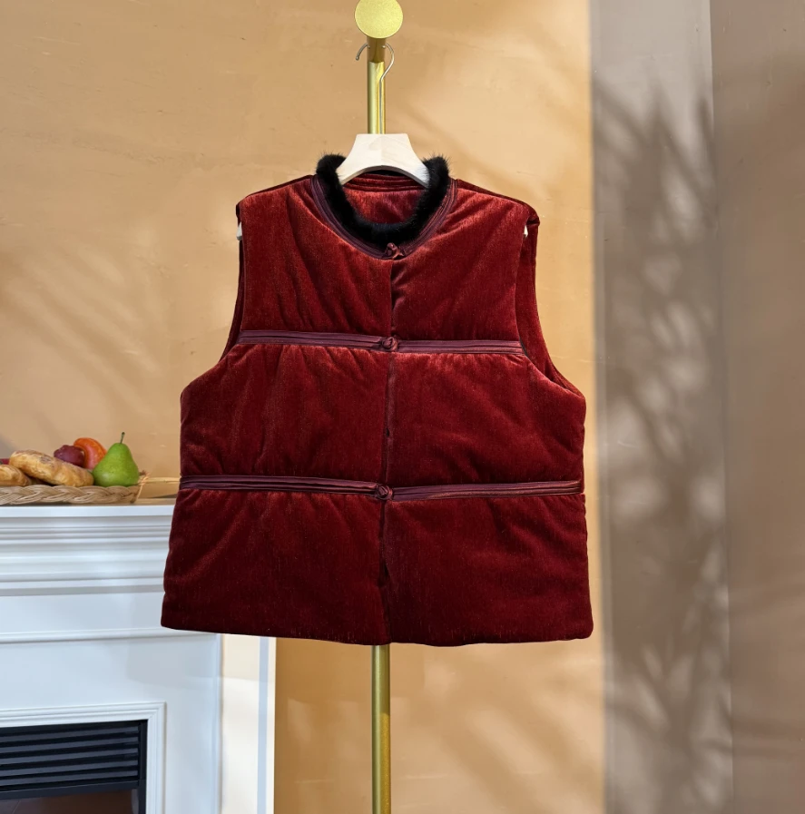 [颜梦]Q160冬季新款女士印花棉马甲复古国风棉马夹外套