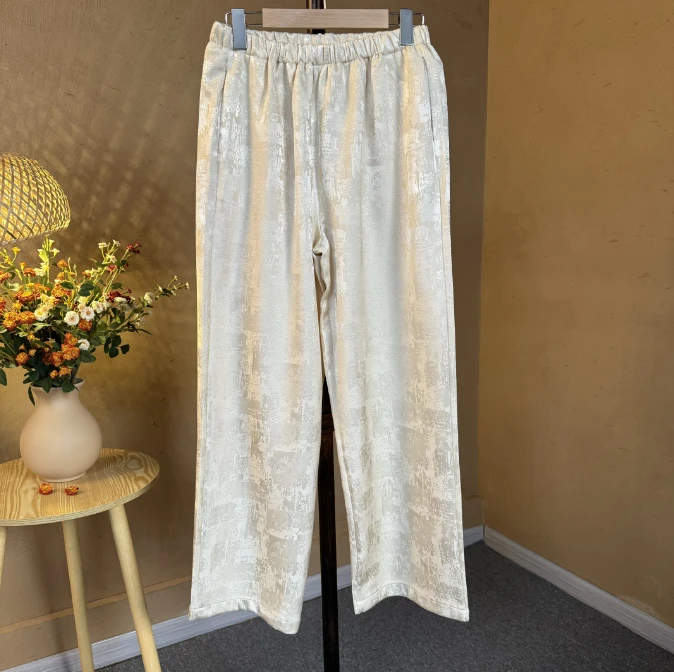 [大季原创]A096加厚直筒裤国风百搭时尚休闲裤子宽松压花工艺女裤