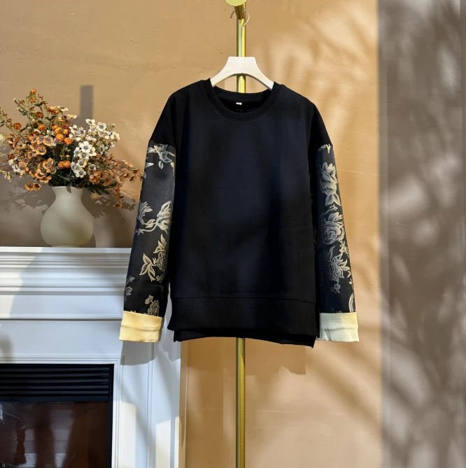 [锦瑟]A933冬季新款印花宽松简约长袖加绒卫衣时尚休闲百搭打底衫