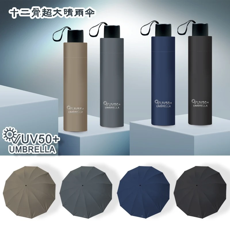 加固加粗十二骨黑胶两用防紫外线防风防晒折叠晴雨太阳伞