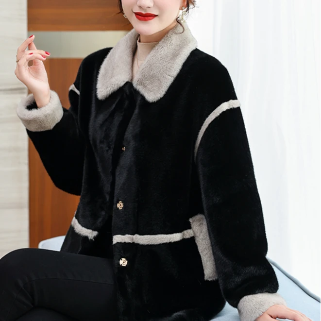 妈妈秋冬装洋气高贵水貂绒外套2024新款中年女时尚皮毛一体上衣厚