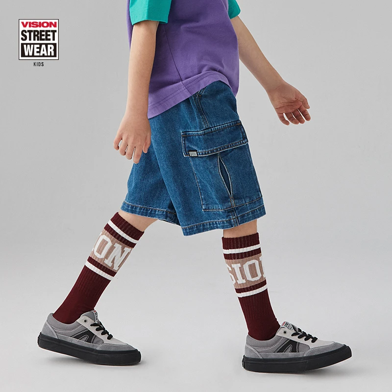 VISION STICK KIDS 深空灰低帮翻毛皮帆布鞋运动透气百搭板鞋童鞋