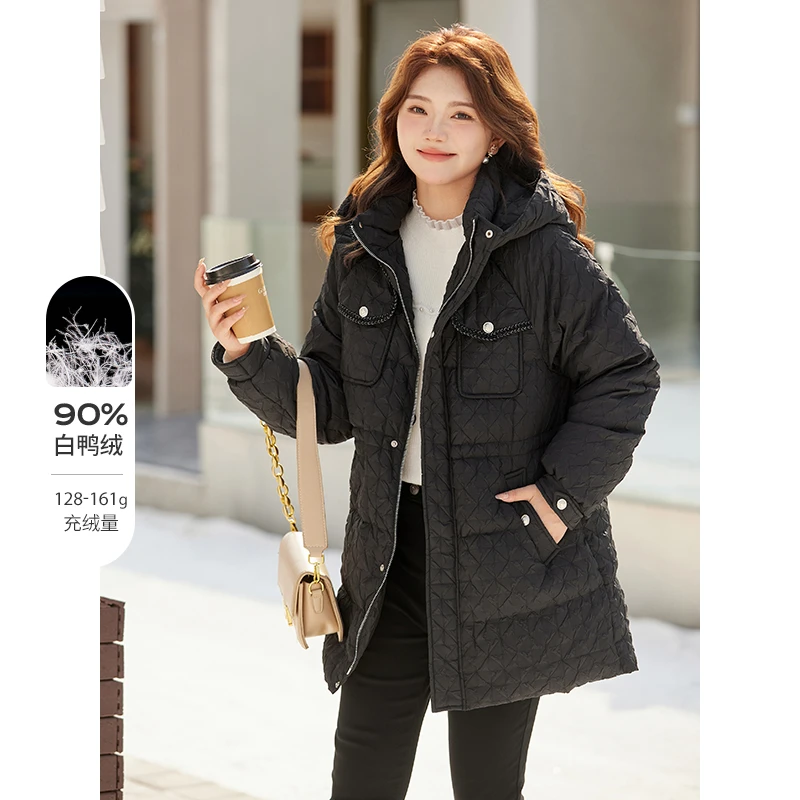 【90%白鸭绒】MsShe大码女冬装防寒肌理感小香中长款羽绒服M2211010