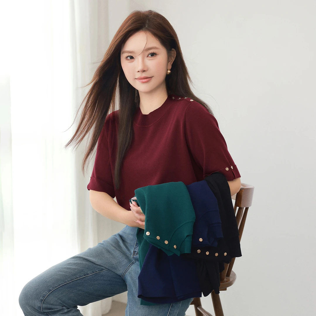 【短袖针织上衣】MsShe大码女装高级感时尚打底衫女内搭M2408004