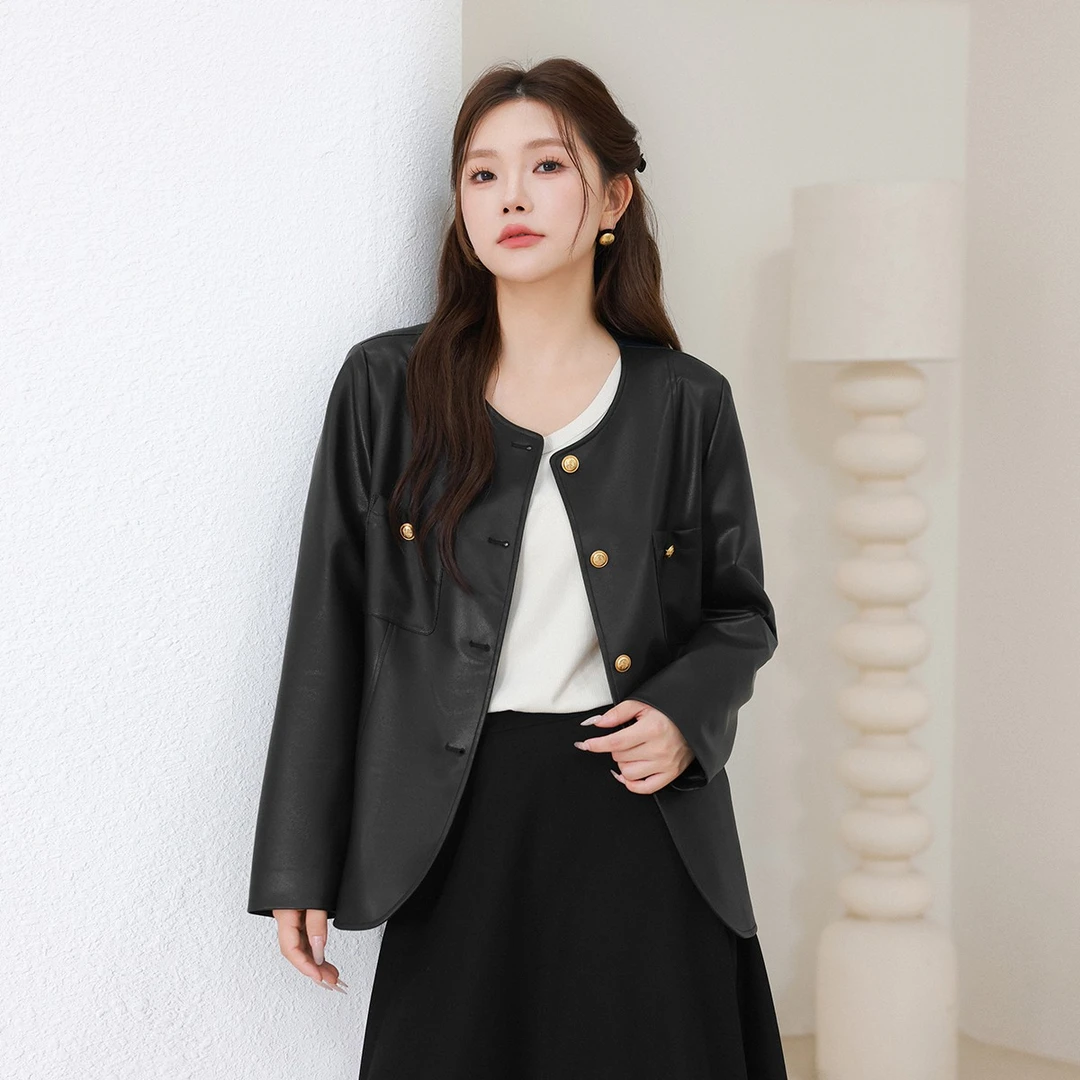 【复时尚古PU皮衣】MsShe大码女装2025春季宽松通勤外套M2408074