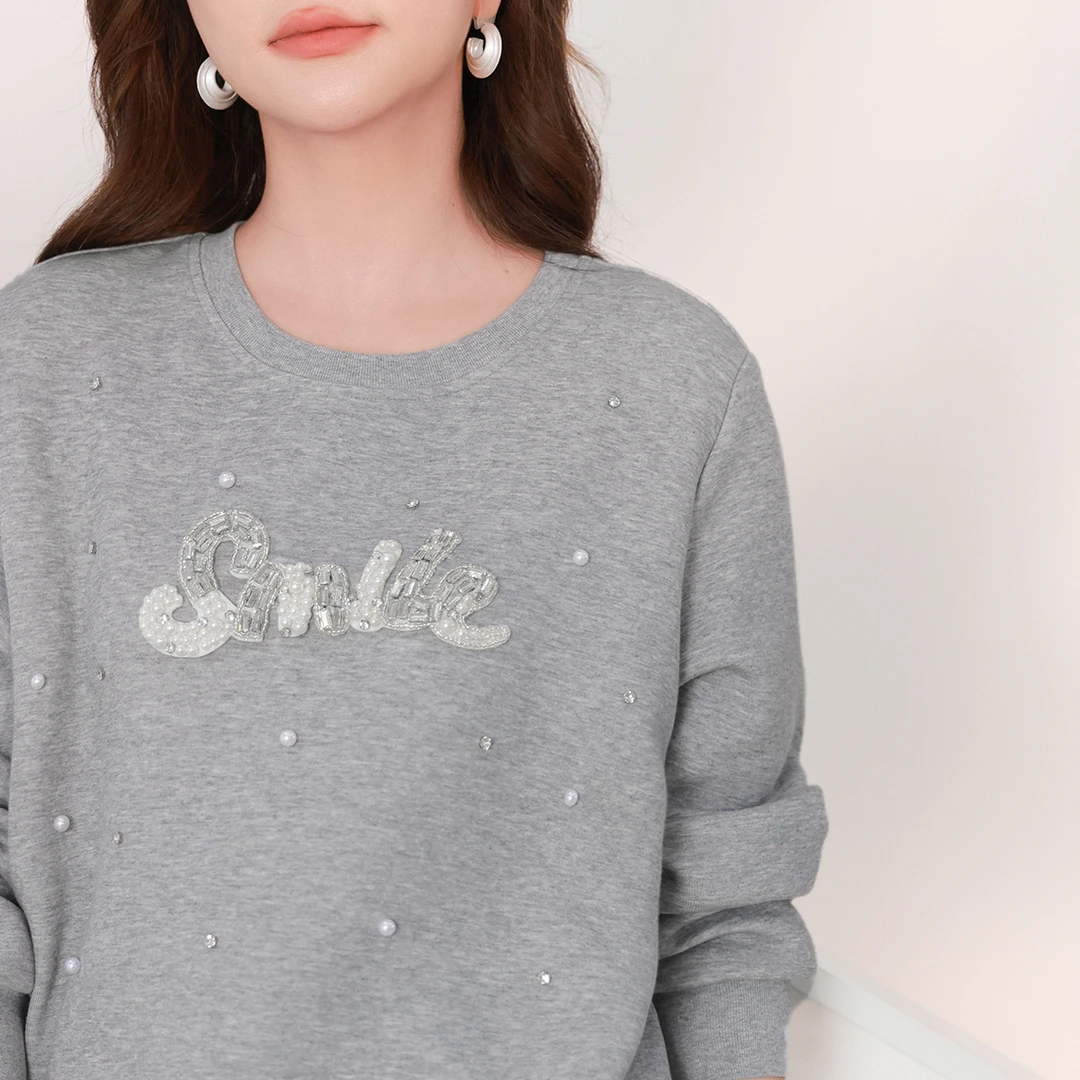 MsShe大码女装2024新款秋冬洋气钉珠字母双面棉卫衣M2409169