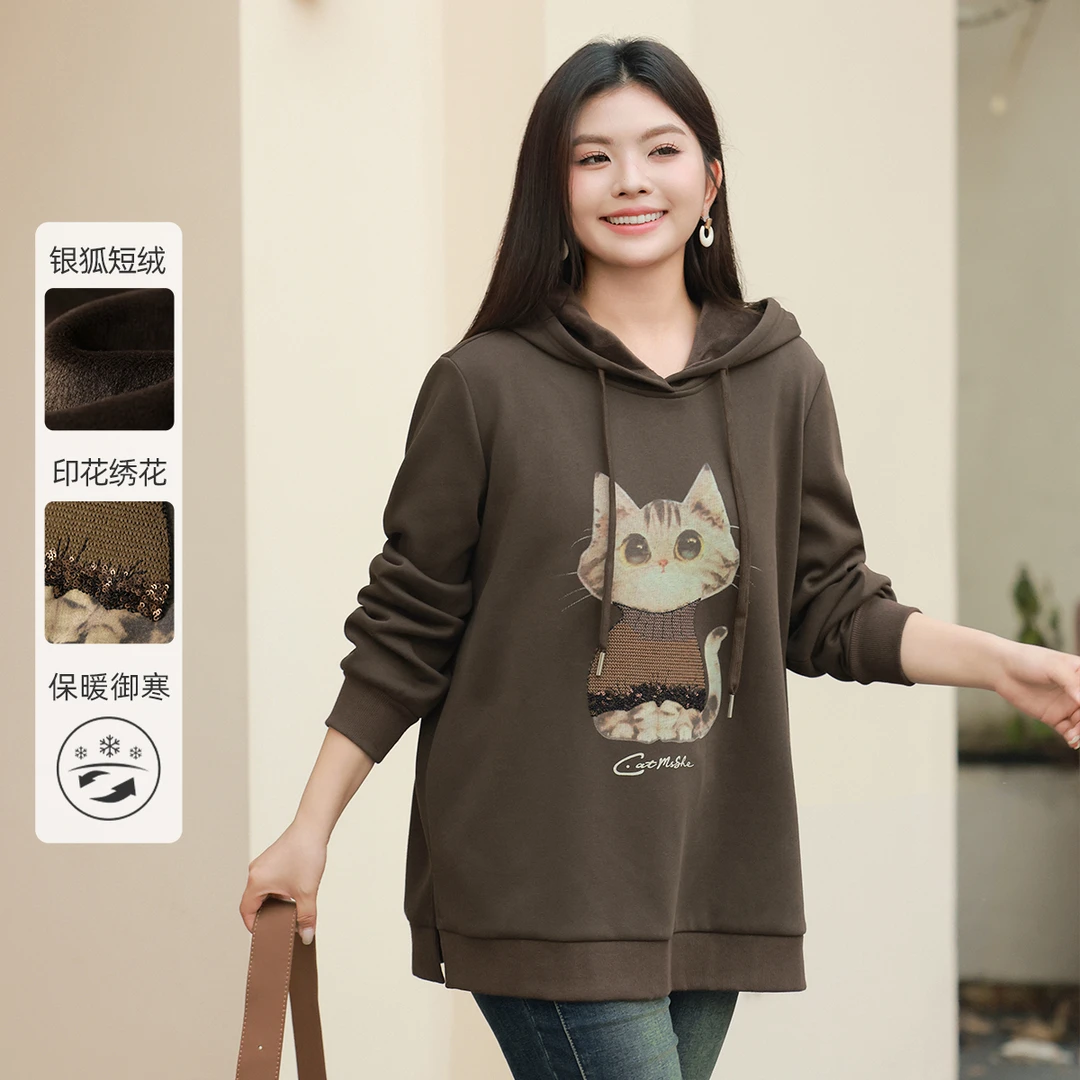 【银狐绒】MsShe大码女装新款秋冬卡通印花绣花卫衣C2410010