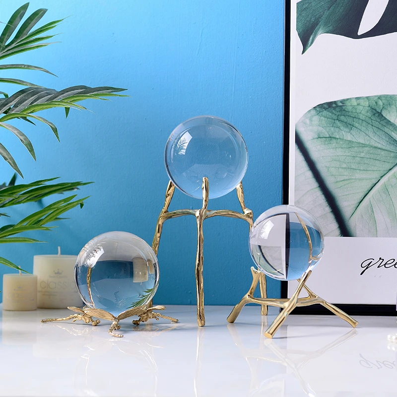 轻奢黄铜进门玄关柜装饰品摆台装饰摆件转运水晶球家居客厅背景墙