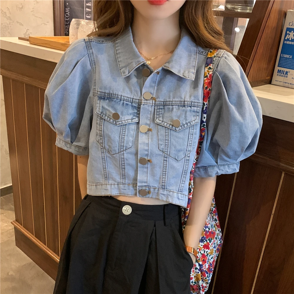 2023年新款牛仔短款外套女夏季泡泡袖薄款宽松韩版气质春秋上衣潮