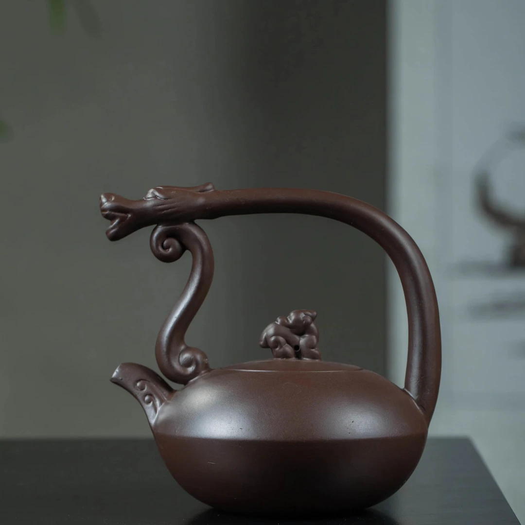 宜兴原矿紫泥 望子成龙提梁 容量约400毫升 手制紫砂壶 高端精美