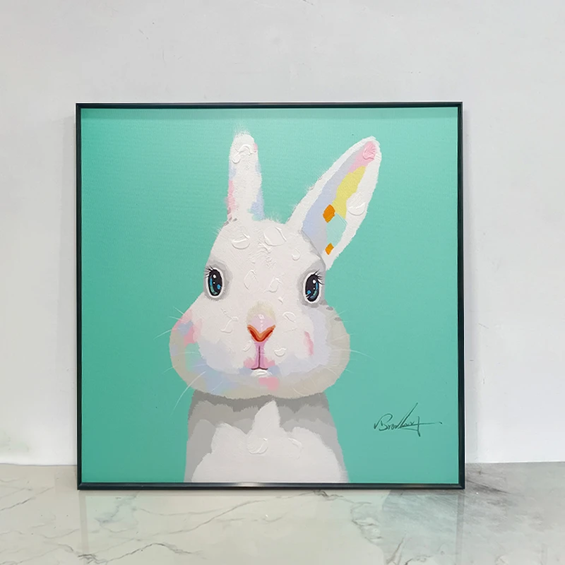 【蓝兔】高品质纯手绘油画装饰画现代简约客厅餐厅书房儿童挂画摆台