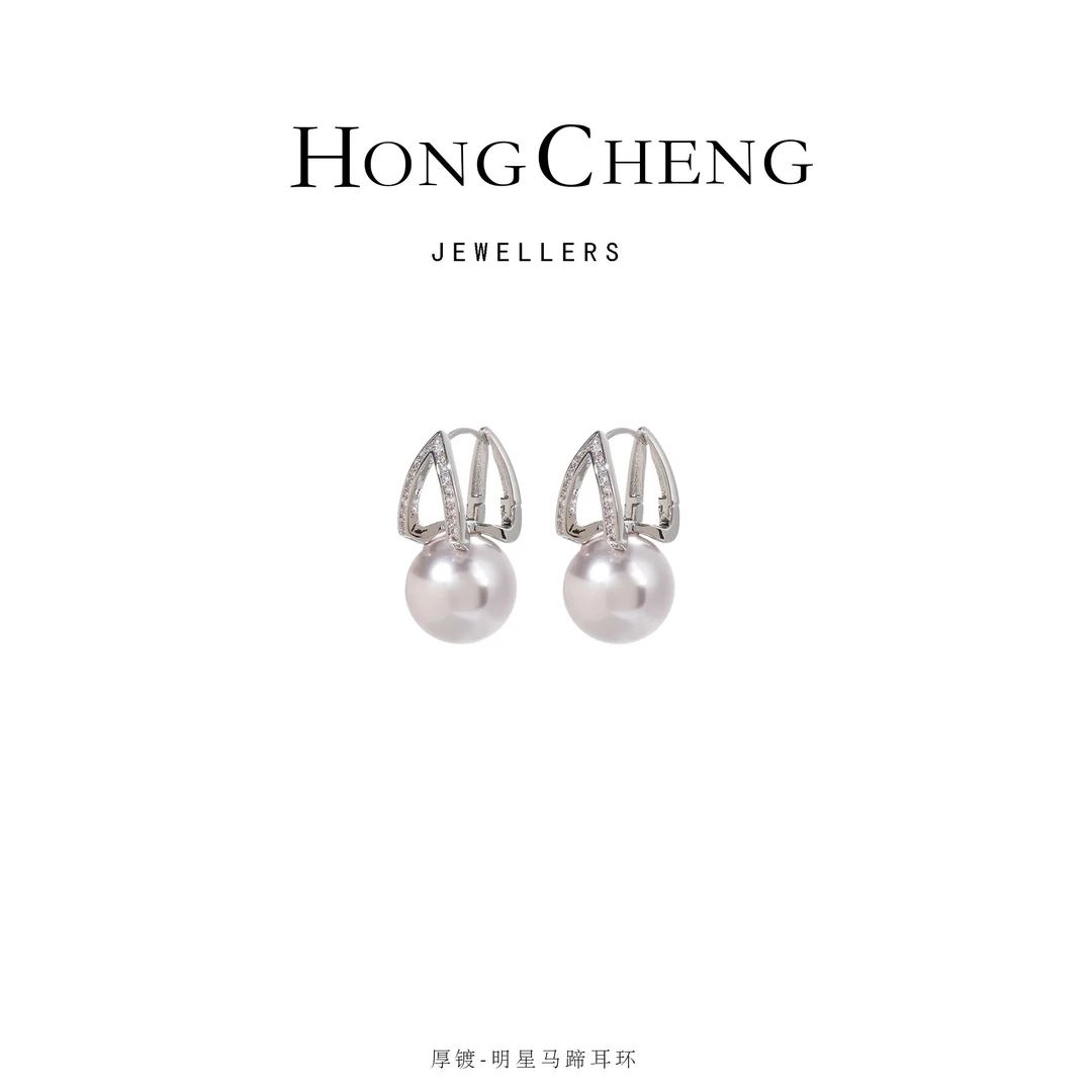 铜合金仿珍珠耳饰 马蹄设计师款耳夹耳环AN6925-432