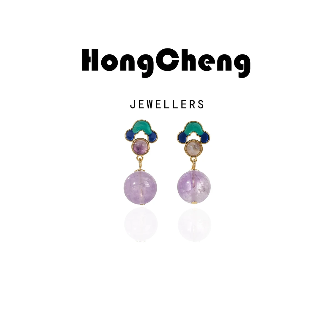 「紫色水晶」珐琅彩绘圆珠耳坠耳钉NL8596-01-147