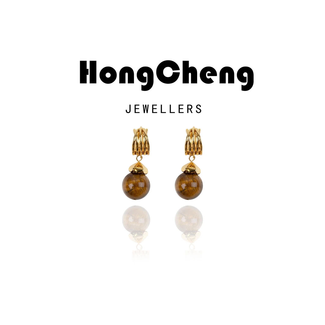 铜合金石英石耳饰 「美拉德」虎眼轻奢设计师耳环NL7433-451