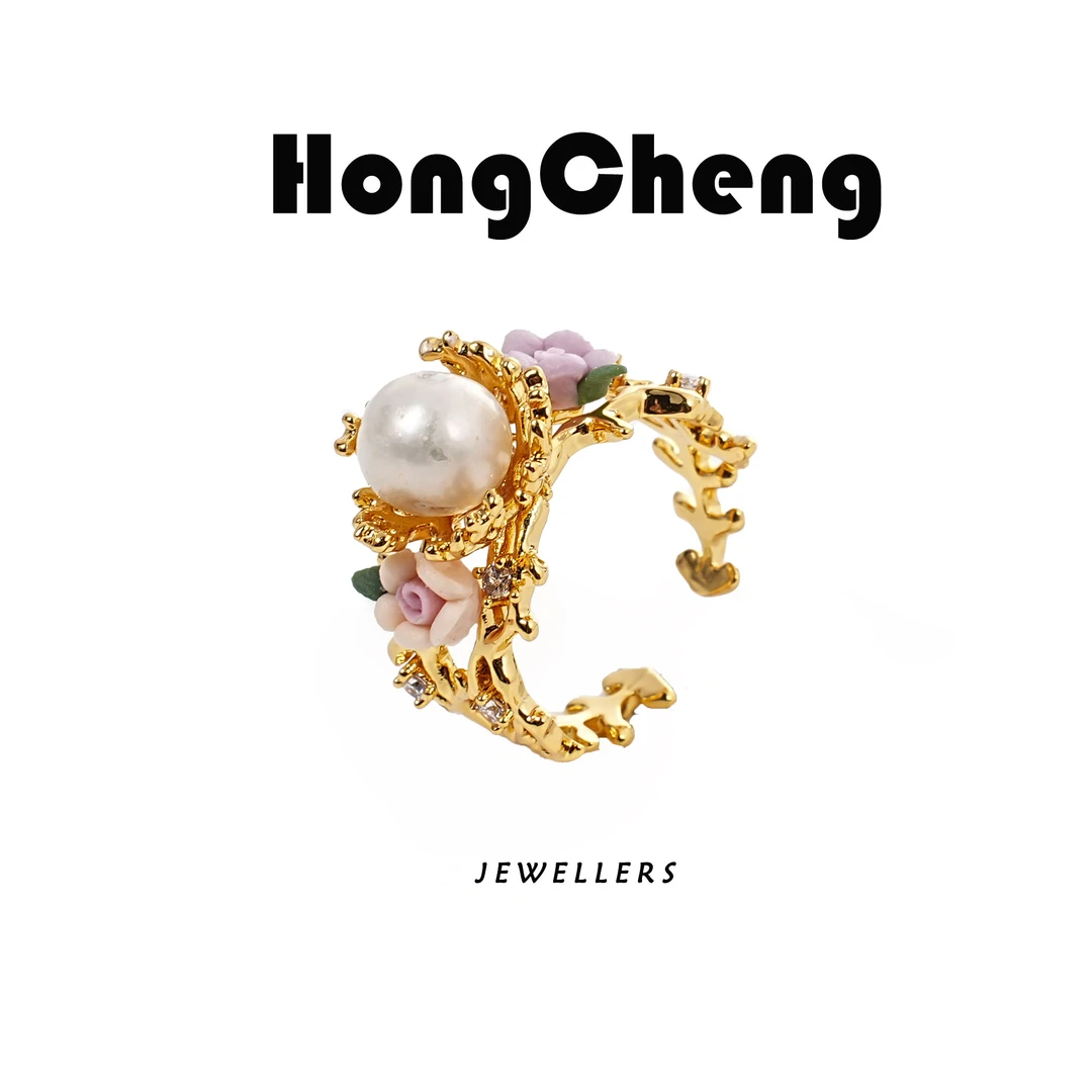 天然珍珠【我愿盛开】春意盎然雕刻开口调节戒指NL0070-22