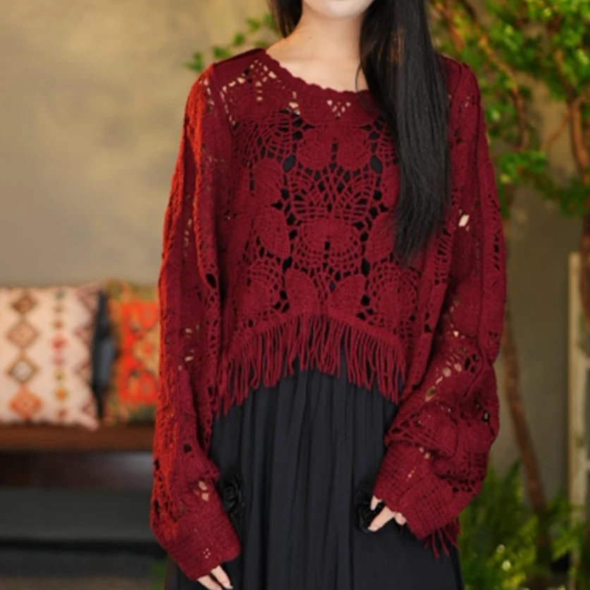 法式钩花镂空针织衫女春秋薄款毛衣外搭2025年新款小个子短款上衣