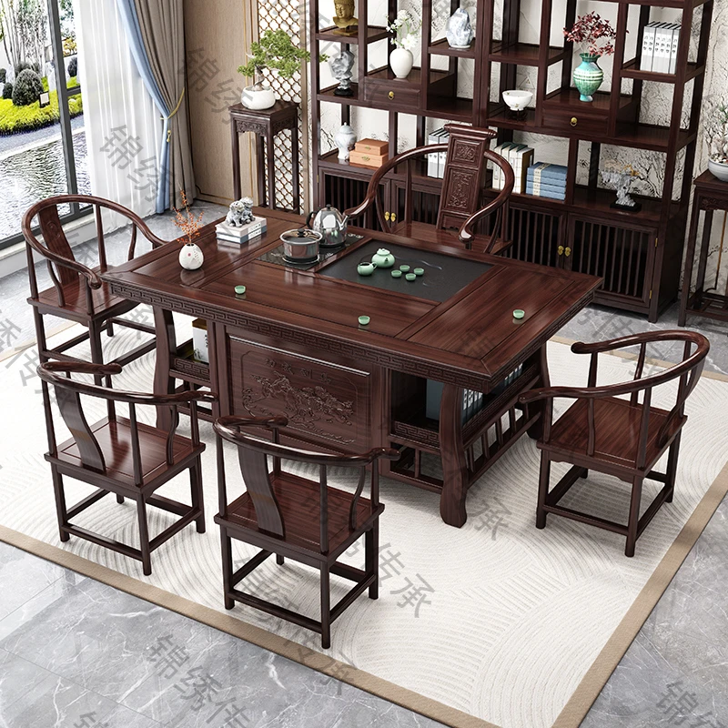 仿古办公室茶台茶桌椅组合小型办公室泡茶台家用阳台茶几茶具喝茶