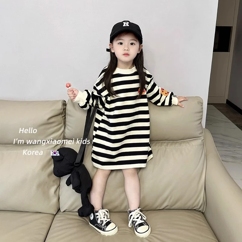 女童小女孩连衣裙秋季新款卫衣裙宝宝长袖儿童条纹裙子洋气外穿