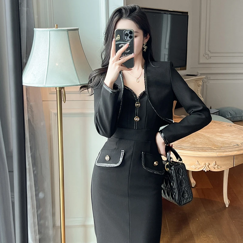 法式气质吊带连衣裙2024秋装新款女装裙子包臀长裙10916