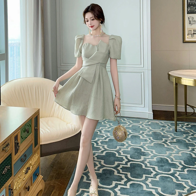 镂空水砖连衣裙气质小个子短款夏季法式小众可爱时尚修身款30868