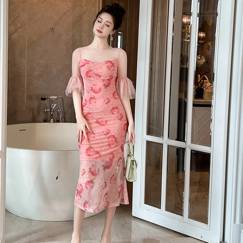 21384连衣裙显瘦气质包臀收腰时尚修身法式性感名媛宴会甜美