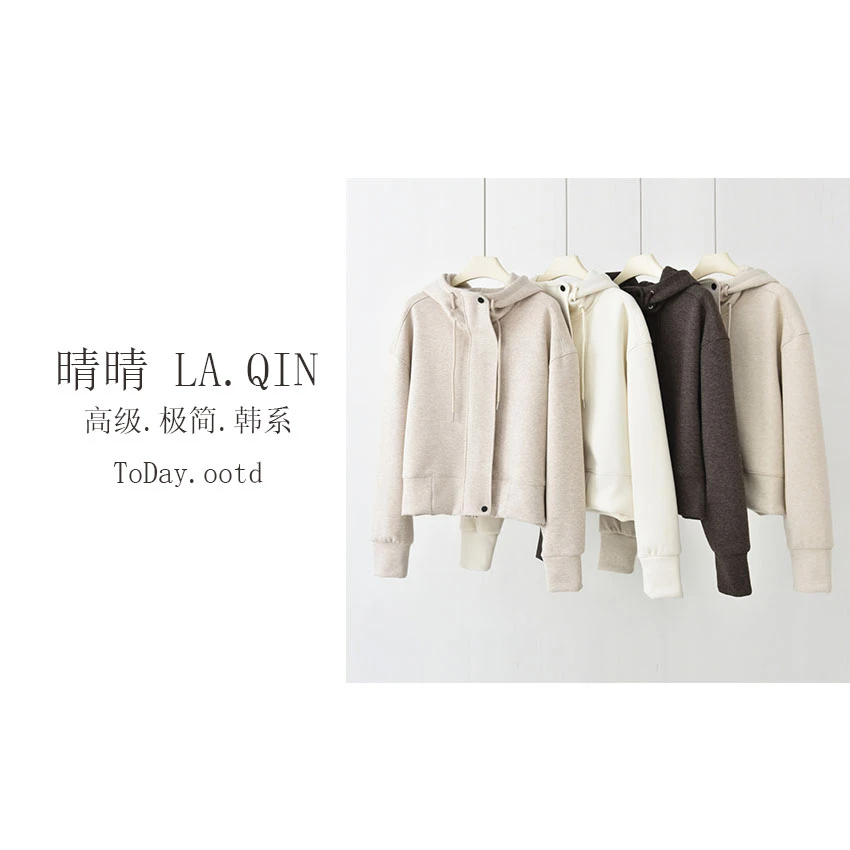 LA.QIN-【软糯外套】秋季韩系时尚潮流极简绵羊毛连帽外套6387