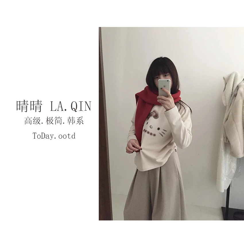晴晴家-【KT猫头】韩系冬季时尚潮流极简风小猫圆领卫衣2991