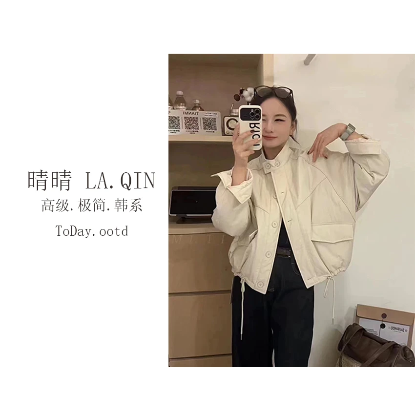 晴晴家-【升温方程式】雅丹风韩版抽绳小立领设计夹克外套-653