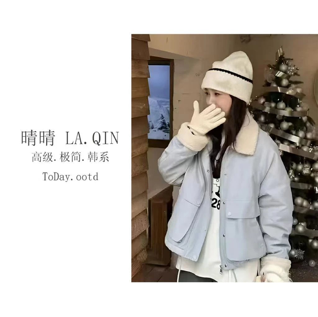 LA.QIN-【捕捉浪漫】冬季翻领毛绒带抽绳甜美洋气百搭棉服外套2470