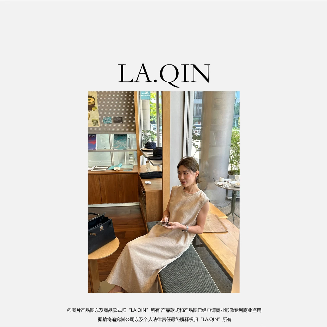 晴晴家 -【梦纱花语】夏季时尚简约无袖气质轻奢亚麻长裙6618