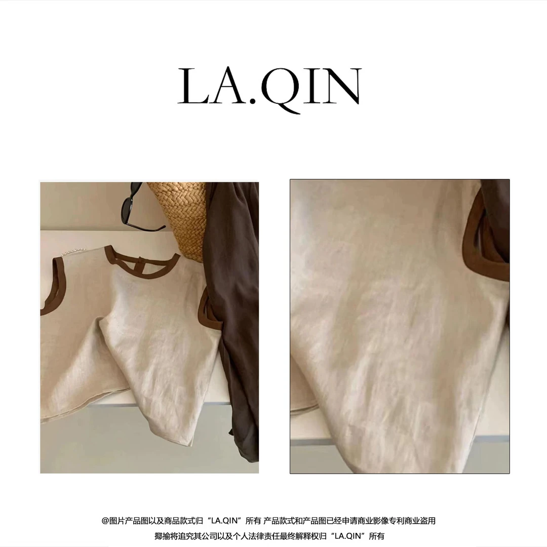 晴晴家 -【微风午后】夏季时尚简约女士极简风撞色百搭无袖短袖2566