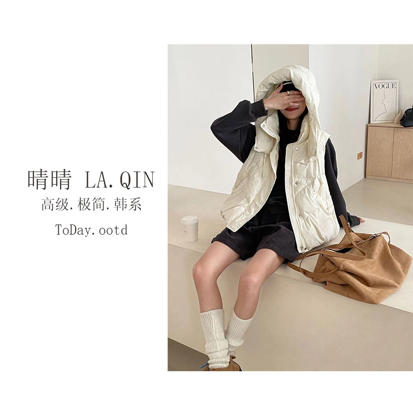 晴晴家-【韩系单品】冬季时尚潮流韩系极简轻奢百搭连帽马甲8801