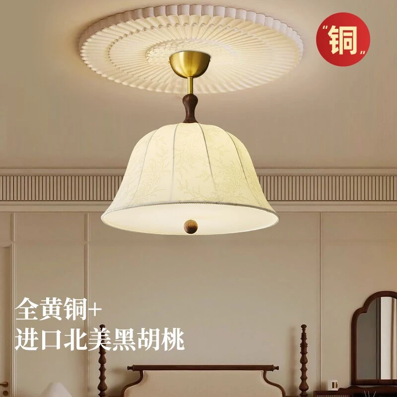 全铜复古餐厅吊灯美式中古卧室北美黑胡桃木法式吧台书房2024新款