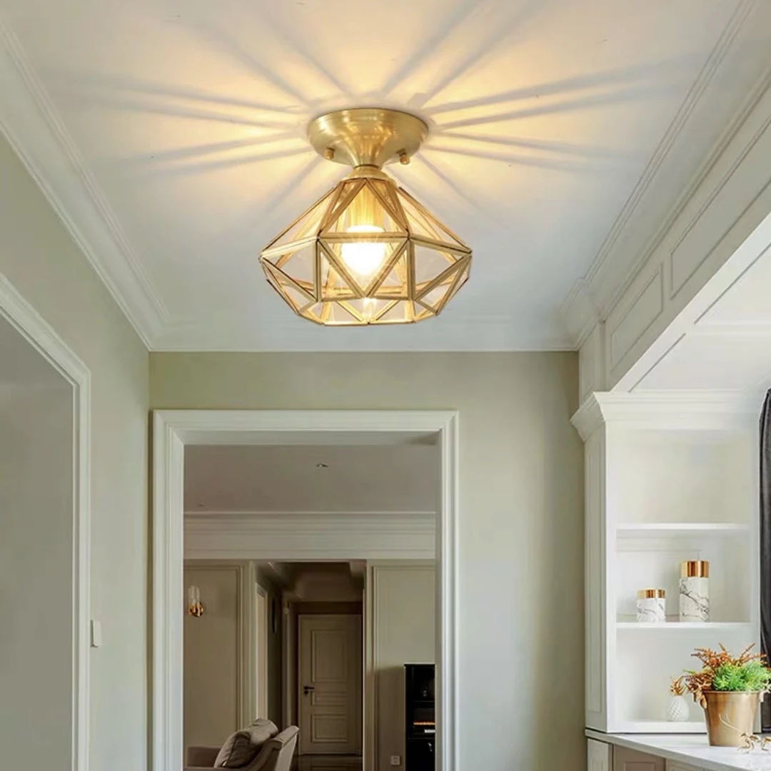 全铜玄关灯走廊灯过道灯轻奢钻石阳台吸顶灯入户全铜灯具创意个性