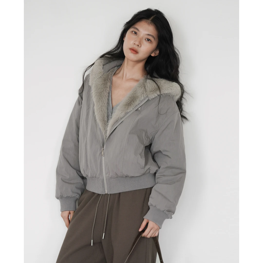 EIGHTHMONTH灰色连帽棉衣外套女冬季BC151105