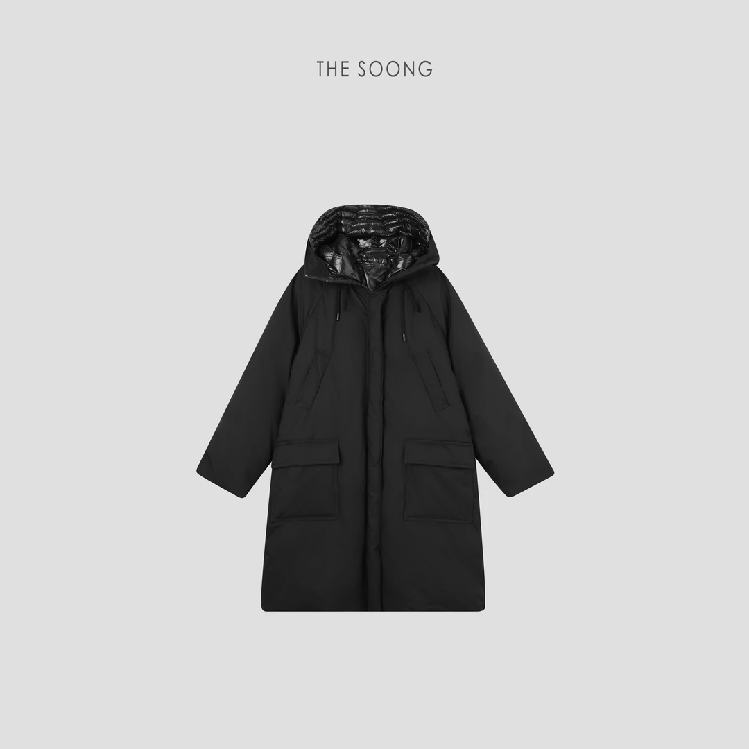 THESOONG|社恐系列’软壳羽绒防风保暖高领护颈连帽鹅绒服外套6088