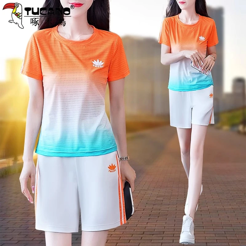 【官方】啄木鸟短裤运动套装女2026新款夏季薄款透气速干时尚两件套