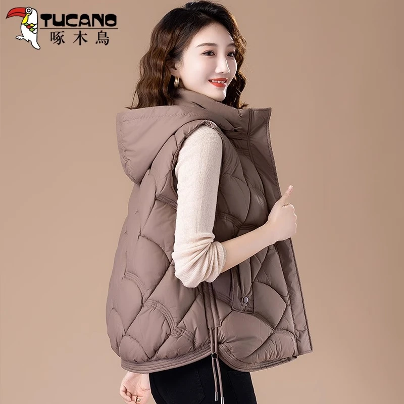 【官方】啄木鸟冬季棉马甲女外搭背心2026新款短款冬装加厚时尚外套