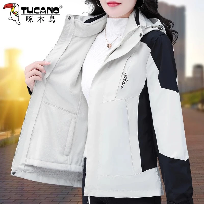 【官方】啄木鸟户外冲锋衣女外套三合一可拆卸2025新款秋冬加绒加厚