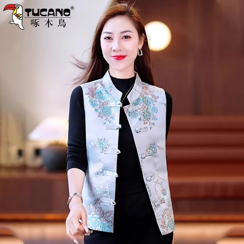 【官方】啄木鸟新中式国风马甲女早秋2025新款春秋时尚洋气高端马夹