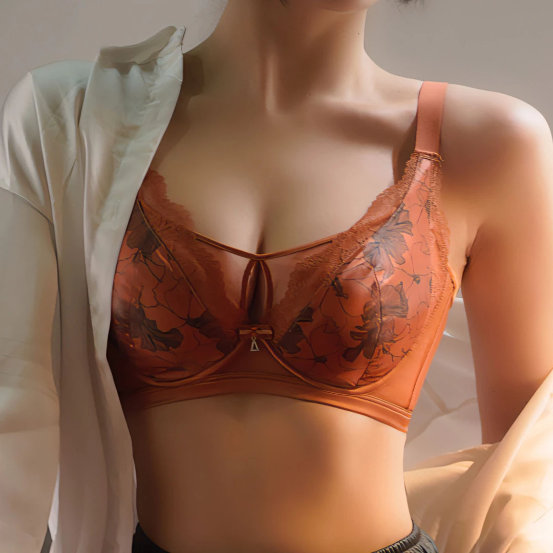 【繁花】轻奢缎面印花法式内衣女乳胶棉兔耳朵水晶杯文胸6611