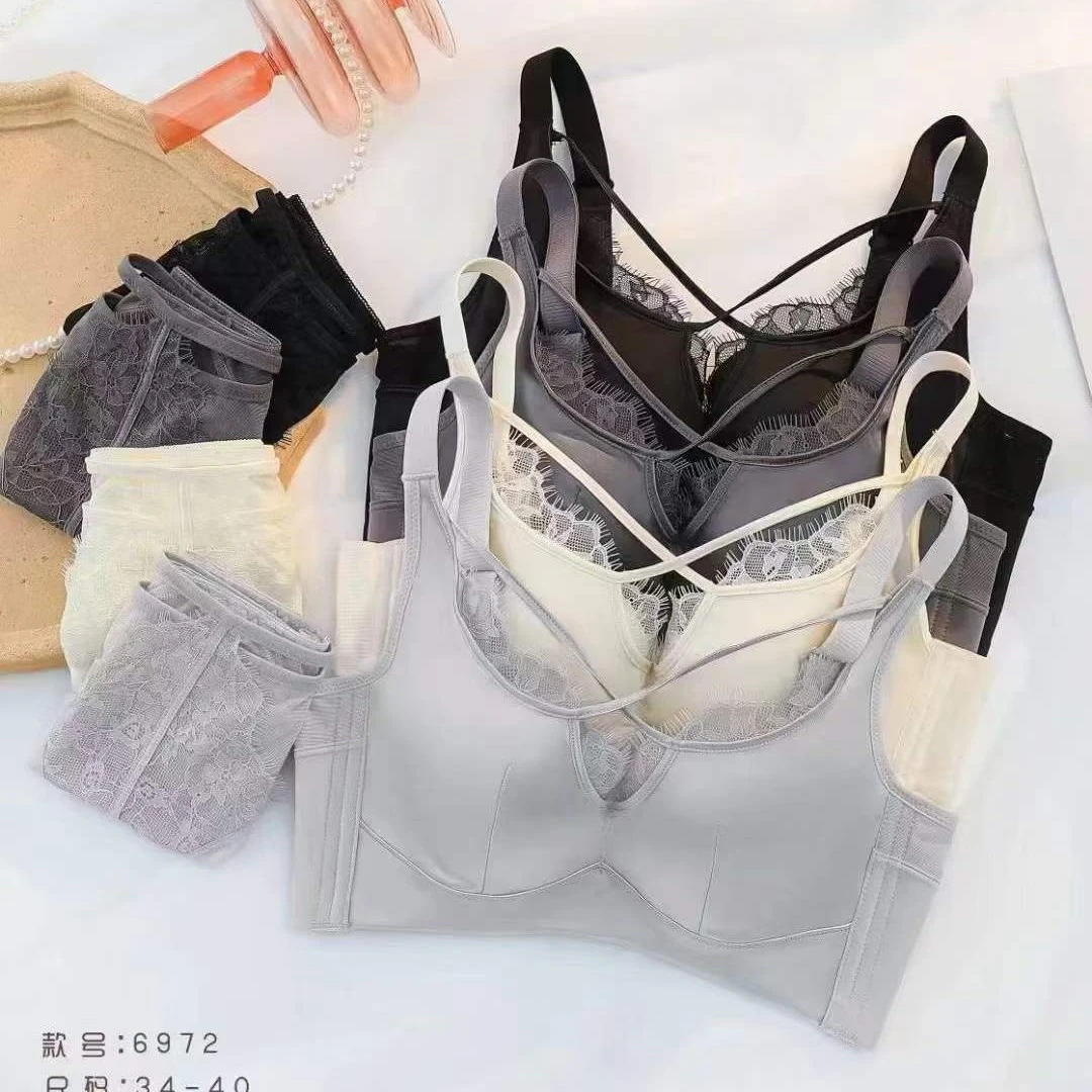 轻奢缎面CD杯大胸显小聚拢型内衣性感调整型文胸6972