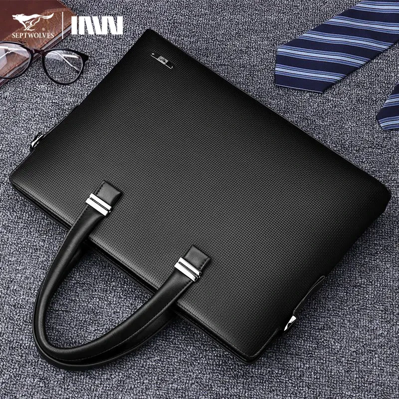 七匹狼公文包男士手提包大容量头层牛皮商务单肩休闲简约斜挎男包