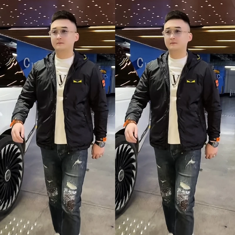 潮牌连帽外套男士2025秋季网红帅气百搭休闲上衣青年时尚欧货夹克