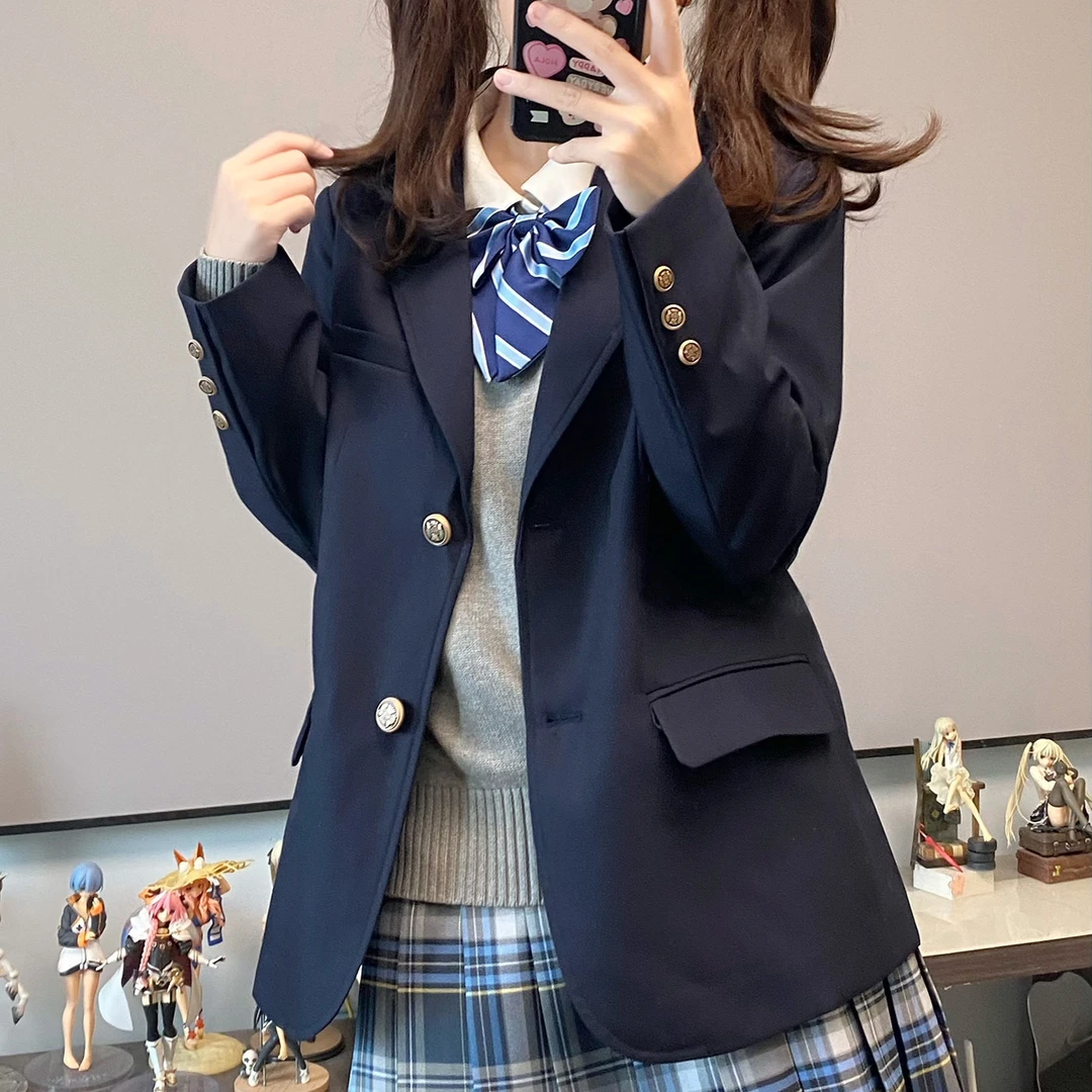 原创jk西装外套女高校学院风校供感二粒扣正装西服制服纯色女款