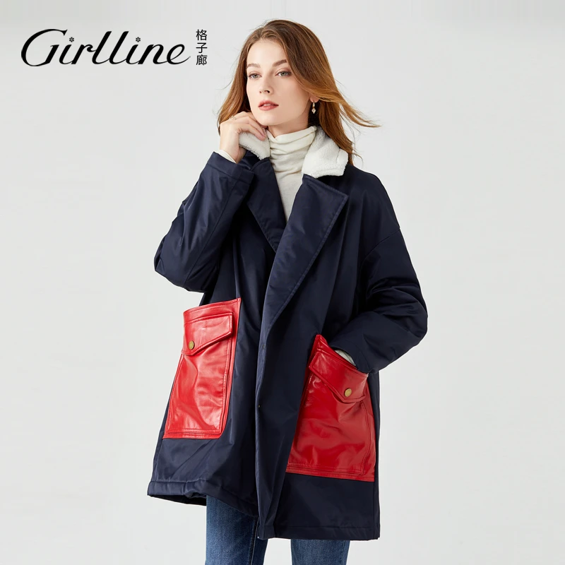 【GIRllINE】格子廊设计师款大码棉衣外套中长款秋冬时尚81MGF015